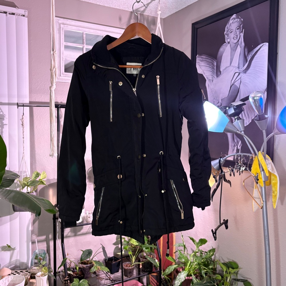YMI Collection Black Sherpa Lined Utility Parka Jacket‎ Hooded Zip Coat Size S/M